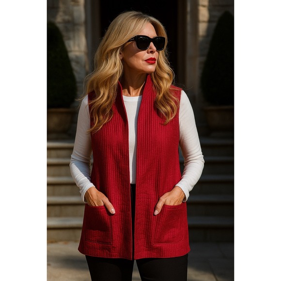 Fabinda Women 100% Silk Red Vest XL Minimalist Office Artsy Travel Quiet Luxury - Picture 1 of 6